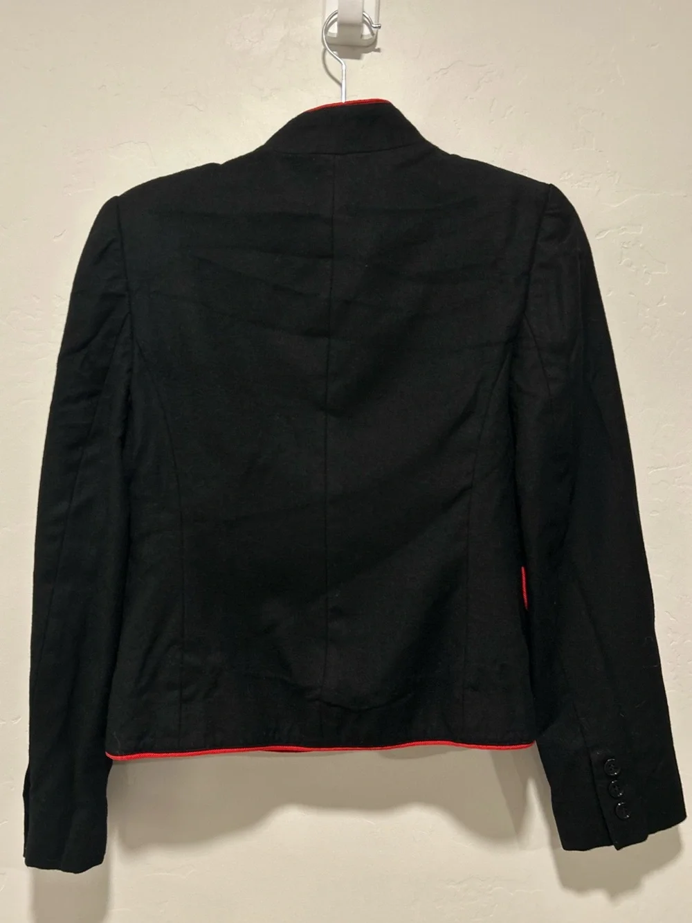 Vintage 60’s Handmacher 100% Wool Black Red Piping Blazer Jacket Size 6 EUC